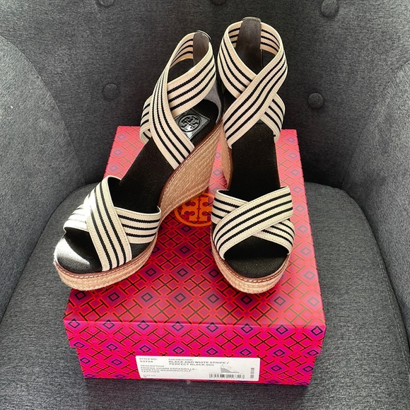 Tory Burch Black & White Stripe Espadrilles